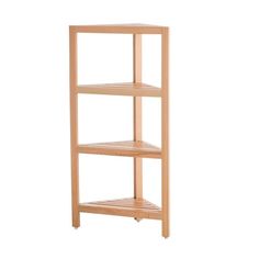 a wooden shelf with three shelves on each side