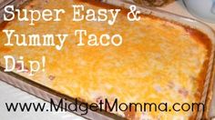 an easy and yummy taco dip recipe in a casserole dish with cheese on top