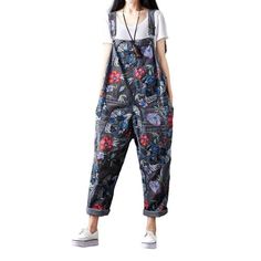 Make a statement this season with our 2023 Spring-Summer Floral Women's Denim Jumpsuit the perfect balance of edgy style and ageless sophistication! Crafted with premium quality denim. this jumpsuit promises to be the perfect companion for your next outing.Why They're Your Next Trendy StapleFeaturing an all-over floral print. this jumpsuit exudes a unique. vibrant energy that's sure to turn heads. Plus. its slouchy silhouette and suspender closure ensure you look effortlessly chic ââ‚?perfect fo Relaxed Fit Cotton Overalls, Black Spring Overalls With Pockets, Spring Black Overalls With Pockets, Casual Non-stretch Jumpsuits And Rompers For Summer, Black Cotton Jumpsuit For Summer, Non-stretch Jeans For Summer, Black Cotton Summer Overalls, Black Cotton Overalls For Summer, Black Denim Overalls For Spring