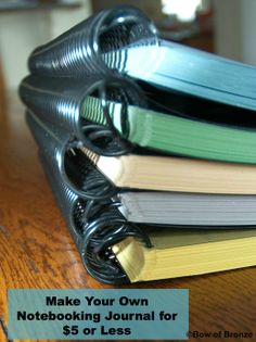 a stack of books with the title make perfect notebooking journals for $ 5 or less