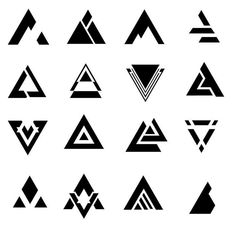 black and white geometric shapes on a white background, each with an arrow in the middle