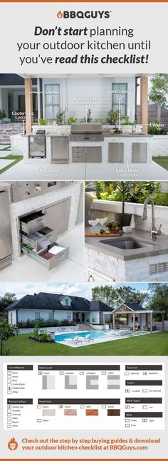 the brochure is designed to look like it has an outdoor kitchen and pool