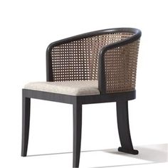 a chair that is made out of wood and wicker with a seat cushion on the back