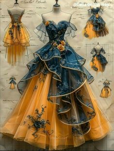 Gaun Fashion, Fashion Drawing Dresses, Fantasy Dresses, Fashion Illustration Dresses, Dress Design Sketches, Fantasy Gowns, Fairytale Dress, Fantasy Dress, Fantasy Fashion