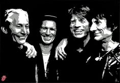 the rolling stones in black and white, with one man smiling at the camera while another looks on