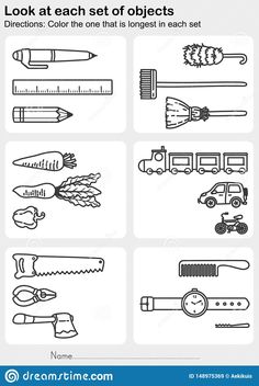 different types of objects that can be seen in this worksheet, including pencils and