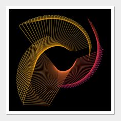 an abstract art piece with lines and curves in yellow, red, and orange on black