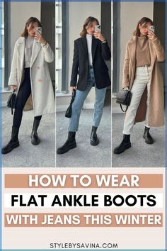 The DOs and DON’Ts of how to wear ankle boots with jeans. Get inspired by these outfits and show off your style to the world in winter 2024. Women’s Winter Outfits With Boots, Taupe Ankle Boots Outfit Winter, Lug Boots With Cropped Jeans, Best Jeans For Chelsea Boots, Womens Fashion Casual Winter Fall Outfits Ankle Boots, Ankle Boots Pants, How To Style Mid Calf Boots With Jeans, Cropped Jeans With Chelsea Boots, Wide Leg Jeans Outfit Winter Ankle Boots