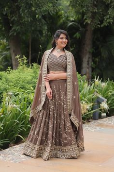 Roman Coffee Faux Blooming Lehenga Choli with Heavy Embroide