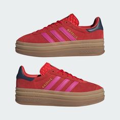 adidas Gazelle Bold Shoes - Red | Free Shipping with adiClub | adidas US Red And Pink Shoes, Adidas Red Gazelle, Adidas Gazelle Colors, Red Adidas Gazelle, Gazelle Bold Shoes, Adidas Gazelle Bold, Gazelle Bold, Bold Shoes, Red Adidas