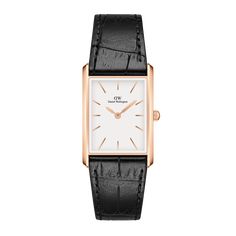 Expertly crafted and elegantly designed, the Daniel Wellington Bound watch features a sleek black crocodile leather strap and a rose gold case. With a white dial and precise timekeeping, this timepiece offers a classic and sophisticated addition to any outfit. Affordable Luxury Gifts, White Dial Watch, Bday Gift, Gold Watch Men, White Watch, Crystal Watches, Rose Gold Watches, Croc Leather, Rose Gold Case