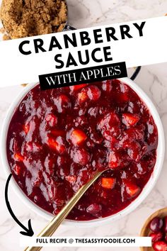 cranberry sauce with apples in a white bowl