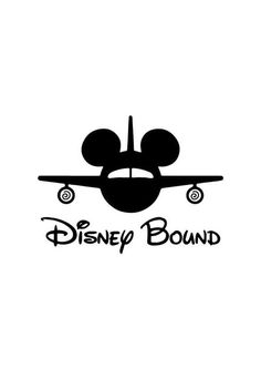 the logo for disney bound is shown in black and white, with an airplane behind it