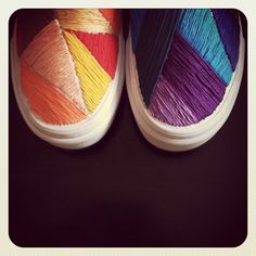 Hand-embroidered Vans. Sneaker Diy, Canvas Shoes Diy, Embroidered Vans, Clothing Alterations, Embroidery Crafts, Creative Shoes, Shoes Diy, Embroidered Canvas, Diy Summer