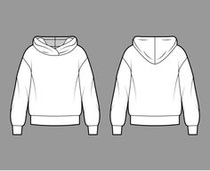 the front and back view of a white hoodie sweatshirt on a gray background illustration