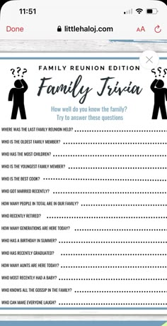 the family trivia game is shown with question marks on it and an image of two people