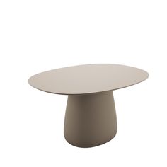 a white table with an oval shaped top