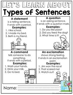 the types of sentences worksheet for students to learn english and spanish language