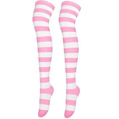 PRICES MAY VARY. Made of cotton,Soft and comfortable Theses over knee socks are fits US shoe size 5-9 & sock size 9-11, Approximately 23.6 inch Long (Without Elongating It ) Blue/Pink/Black White/Purple/Green Stripe Cotton Over Knee Socks, Will look outstanding with our skirts/ cospaly costume Classic stripes Anime cosplay inspired design. Package include: 2 x Pair Pack Thigh High Socks Perfect for daily wear, school uniform, party, cosplay or show, photography with unique design  Material: 100% Pink Striped Thigh High Socks, Pink Thigh Highs, Pink Thigh High Socks, Striped Thigh High Socks, Stockings For Women, Striped Knee High Socks, Purple Socks, Mane 6, Over Knee Socks