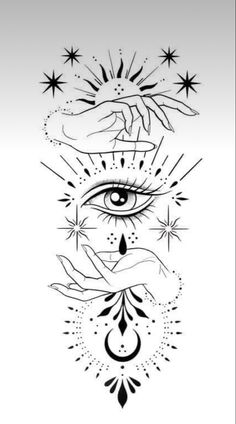 an eye and stars tattoo design on a white background