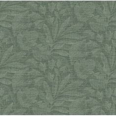 a green wallpaper with leaves and vines on the back in shades of greys