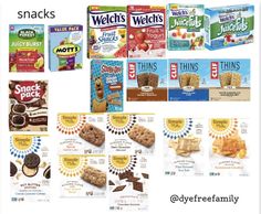 an advertisement for snacks is shown in the middle of this image, and there are several different types of snacks on display