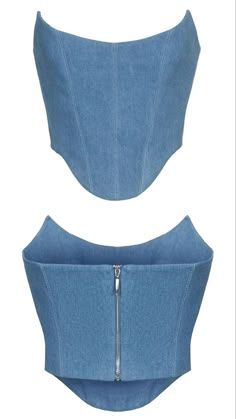 two pieces of blue denim with zippers on the side and one piece in the middle