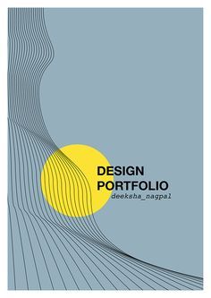 a book cover with the title design portfolio written in yellow and blue on it