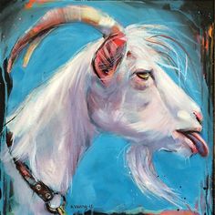 a painting of a goat with horns on it's head