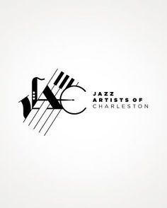 the jazz arts of charleston logo is shown in black and white, with an abstract design