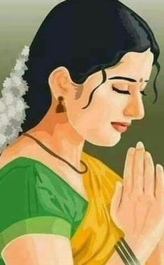 the woman is praying with her hands together