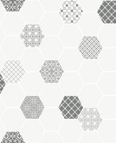 hexagonals in grey and white are featured on the wallpaper pattern design