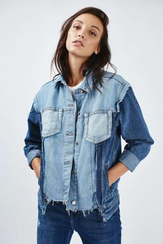 Tomboy Quoi Porter, Denim Ideas, Patchwork Jacket, Denim Diy, Oversized Denim Jacket, Sweatshirt Outfit, Denim Trends