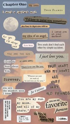 a collage of different types of paper with words and phrases on them, all over the page