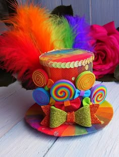 there is a colorful hat with candy on it