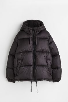 Długa kurtka puchowa - Czarny - ONA | H&M PL Oversized Puffer Coat, Puffer Coat With Hood, White Jacket Women, Grey Jacket Women, Wool Jackets Women, Hooded Puffer Jacket, Quilted Puffer Jacket, Purple Jacket, Puffer Jacket Women