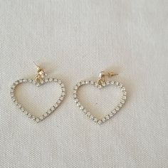 Clear Rhinestone Heart Dangle Earrings. 1.78 Inches In Length. Bride 2024, Heart Dangle Earrings, Rhinestone Heart, Earrings Color, Clear Rhinestones, Diamond Heart, Sabrina Carpenter, Heart Earrings, Dream Wardrobe