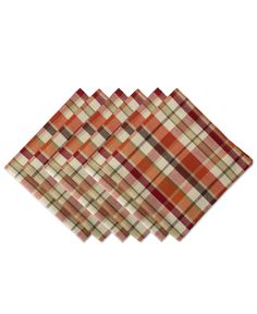 six orange plaid napkins on top of each other