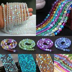 several different types of bracelets are shown in this collage, including beads and chains