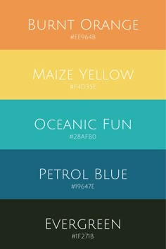 four different colors are shown in the same font and color scheme, one is orange, blue