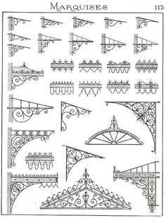 an old drawing shows the various architectural styles and designs used in this design, as well as how to draw them