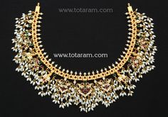 22 Karat Gold Guttapusalu Necklace for Women with Cz, Pearls & Beads (Gutta Pusalu) - 235-GN3395 - in 92.600 Grams for USD $6407.24. 
Made in India by Totaram Jewelers Online this product is in Gold - 22 Karat BIS Hallmark 916 KDM Gold  & is an excellent gift for Adult - Women. Ships fully insured with secured guaranteed delivery for free with your order over $250 from New Jersey USA & comes with 30 days exchange policy. Guttupusallu Necklace, Gutta Pusalu Jewellery, Pusalu Jewellery, Guttapusalu Haram, Guttapusalu Necklace, Temple Jewellery Earrings, Gutta Pusalu, 22k Gold Jewelry, Gold Pendant Jewelry