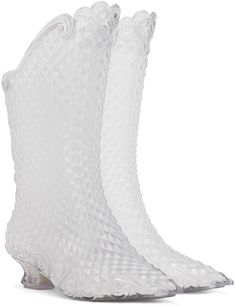 Mid-calf transparent textured rubber boots. · Pointed toe · Cutout at collar · Padded footbed · Covered kitten heel with rubber injection · Treaded rubber sole · Heel: H1.5 in Part of the Y/Project x Melissa collaboration. Supplier color: Clear Transparent Boots, Clear Boots, Project X, Y Project, Clear White, Rubber Boots, Kitten Heel, Luxury Streetwear, Mid Calf