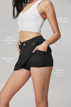 Match Point Tennis Skirt - Black Tennis Mini Skirt With Built-in Shorts, 4-way Stretch Tennis Skort With Built-in Shorts, Athleisure Mini Skirt With Built-in Shorts For Workout, Alo Yoga Athletic Shorts With Built-in Shorts For Workout, Sporty Swim Skirt With Built-in Shorts, Functional Tennis Skort With Built-in Shorts, Cheerleading Mini Skirt Bottoms With Built-in Shorts, Mini Skort With Built-in Shorts For Gym, Sporty Mini Skirt With Built-in Shorts