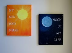 two paintings on the wall that say, my sun and stars