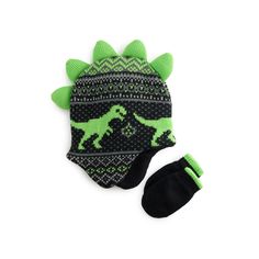 He'll love this adorable Dino themed hat and mitten set from Addie & Tate.He'll love this adorable Dino themed hat and mitten set from Addie & Tate. Click on the BABY PRODUCTS & CLOTHES GUIDE to find everything you need to keep your baby healthy and happy!FEATURES 2-piece set includes: Hat and mittens Funk dinosaur spikes on hat Green stiped detailing on mittensFABRIC & CARE Mittens: Acrylic, polyester, spandex Hat: Acrylic Polyester lining Hand wash ImportedDETAILS Age appropriate: 6 months-2 y Cute Adjustable Crochet Hat For Winter, Cute Adjustable Crochet Winter Hat, Playful Crochet Cap For Winter, Playful Winter Crochet Cap, Playful Crochet Winter Cap, Playful Crochet Beanie For Winter, Playful Hats For Cold Weather, One Size Fits Most, Playful Cold Weather Hat, One Size Fits Most, Playful Hand Knitted Winter Hat