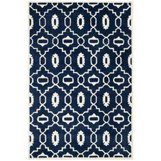 SAFAVIEH Chatham CHT745C Handmade Dark BlueIvory Rug The Chatham Collection by SAFAVIEH contrasts ancient Moroccan motifs with a fashion-forward palette of bright and pastel colorsThese stunning hand-tufted wool rugs are crafted in India to recreate the elegant look of hand-knotted carpets for todays lifestyle interiors Rug has an approximate thickness of 0.5 inchesFor over 100 yearsSAFAVIEH has set the standard for finely crafted rugs and home furnishingsFrom coveted fresh and trendy Moroccan Pattern, Stylish Rugs, Interior Rugs, Navy Rug, Geometric Area Rug, Wool Rugs, Ivory Rug, Blue Ivory, Hand Tufted Rugs