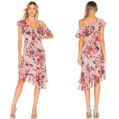 Channel Your Inner Flower Girl With The Stacy Midi Dress By Lovers + Friends. Gorgeous, Rosy Florals Cross Paths With Golden Thread Details To Make This Asymmetrical Midi An Ultra-Sweet Showstopper. Self & Lining: 100% Poly Hand Wash Cold Fully Lined Detachable Adjustable Shoulder Strap Hidden Side Zipper Closure Size Xxs Good For Size Us 0 Pit To Pit: 16" Waist: 13“ Length: 45" New With Tags But Please Note The Removable Strap Is Missing. You Can Style With Any Bikini/Bra Straps. Or I Have A Pa White Tie Dye Dress, Tan Midi Dress, Honeymoon Dress, Tencel Dress, Asymmetrical Midi Dress, Golden Thread, Friends Dresses, Pink Holiday, Boho Midi Dress