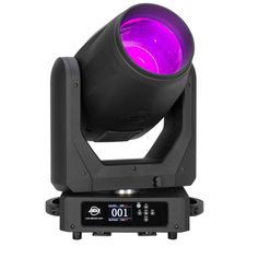 a purple light is on top of a black speaker with the words 100 in front of it