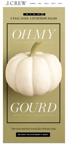 a white pumpkin with the words oh my gourd on it's front